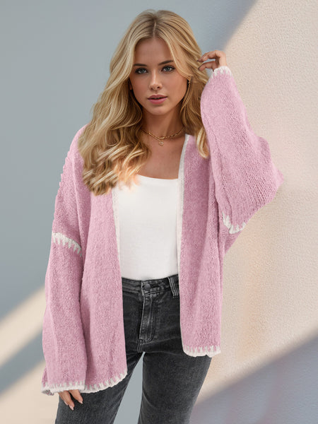 Contrast Open Front Dropped Shoulder Cardigan