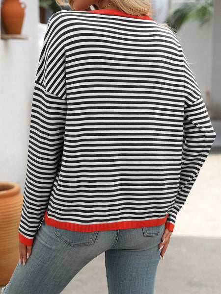 Striped Round Neck Long Sleeve Sweater