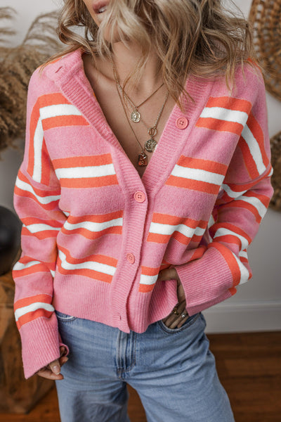 Striped Button Down Long Sleeve Cardigan