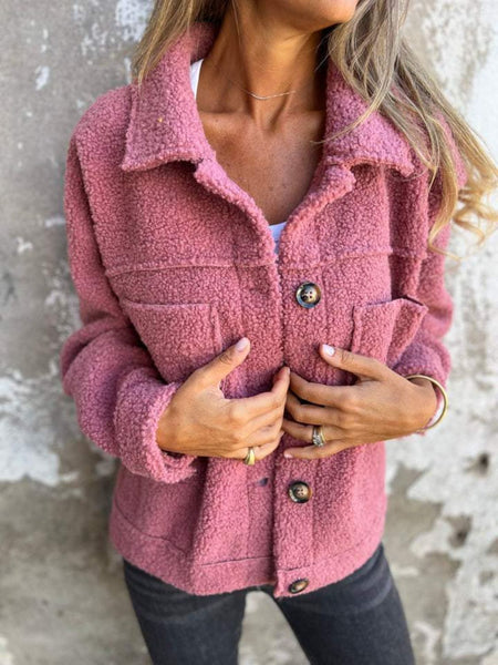 Full Size Fuzzy Button Up Drop Shoulder Jacket