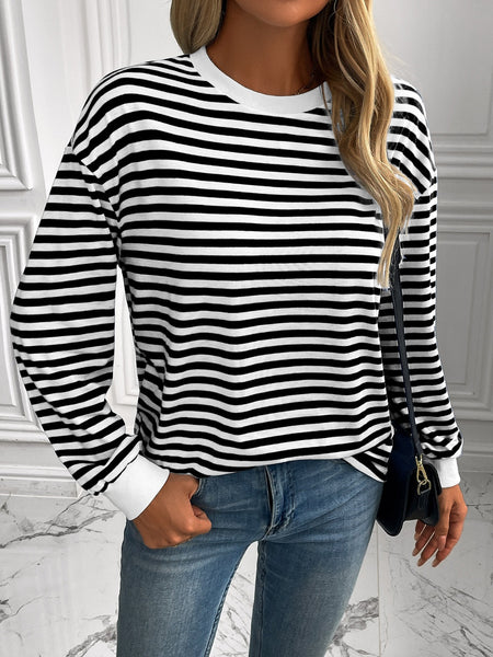 Striped Round Neck Long Sleeve Sweatshirt