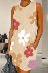 Pocketed Printed Round Neck Tank Dress