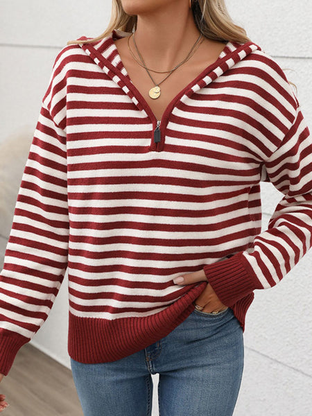 Striped Long Sleeve Hooded Sweater