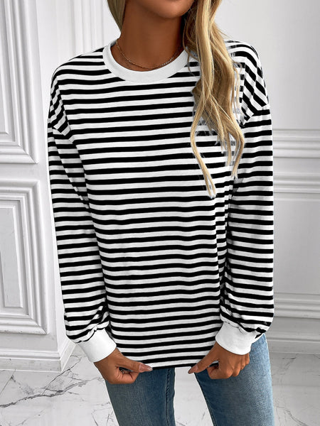 Striped Round Neck Long Sleeve Sweatshirt