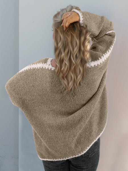 Contrast Open Front Dropped Shoulder Cardigan