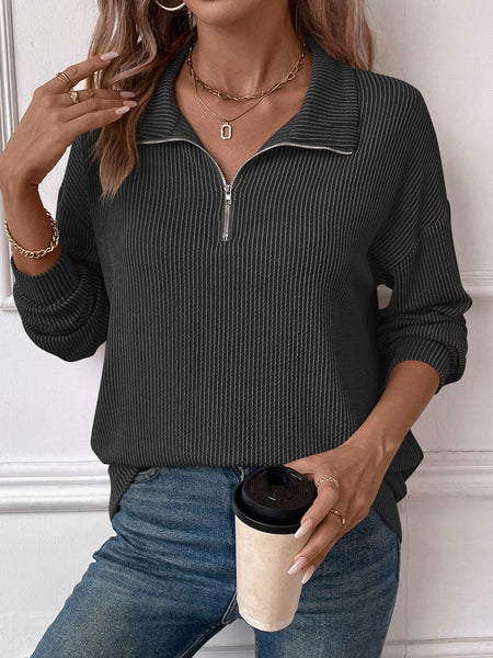 Striped Half Zip Long Sleeve T-Shirt