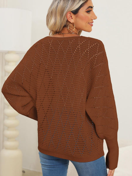 Lace Detail V-Neck Long Sleeve Sweater