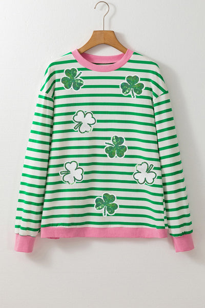 Striped Lucky Clover Long Sleeve Sweatshirt