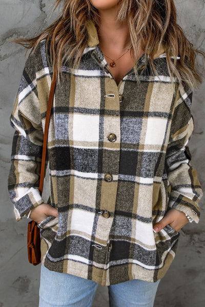 Plaid Button Up Hooded Shacket