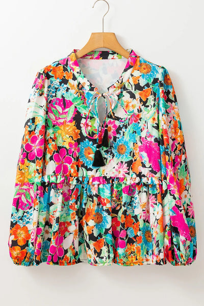 Printed Tie Neck Long Sleeve Blouse