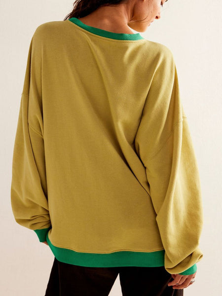 Contrast Trim Round Neck Long Sleeve Sweatshirt