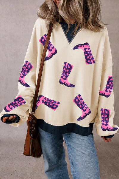 Sequin Round Neck Long Sleeve Sweatshirt