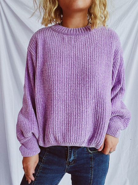 Round Neck Dropped Shoulder Long Sleeve Sweater