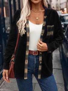 Pocketed Plaid Button Down Hooded Shacket