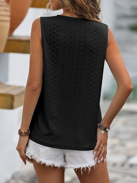 Lace Detail Eyelet V-Neck Tank