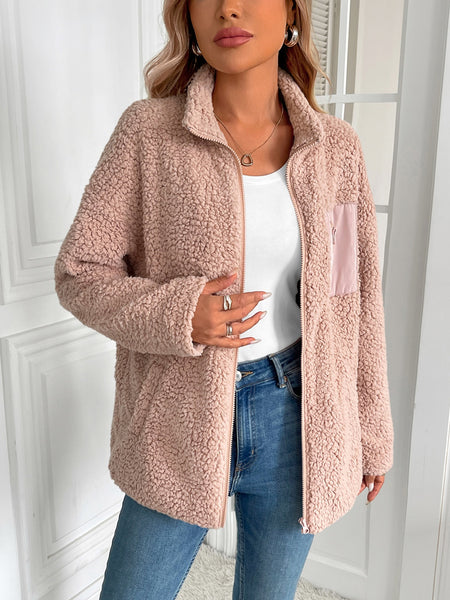 Zip Up Long Sleeve Fuzzy Jacket