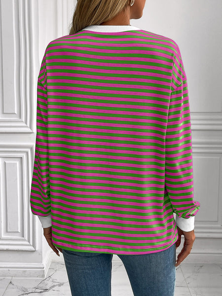 Striped Round Neck Long Sleeve Sweatshirt