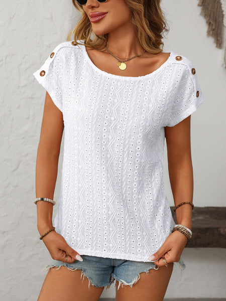 Eyelet Round Neck Short Sleeve Top