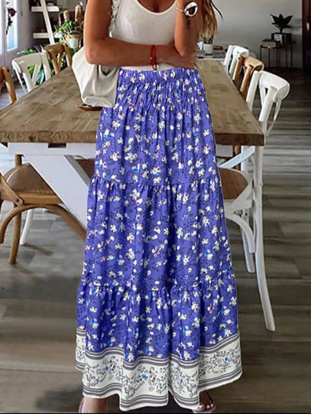 Full Size Tiered Printed Elastic Waist Skirt
