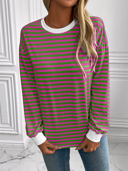 Striped Round Neck Long Sleeve Sweatshirt