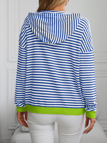 Striped Long Sleeve Hooded Knit Top