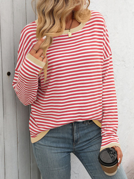 Striped Round Neck Long Sleeve Sweater