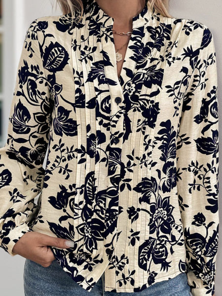 Printed Notched Long Sleeve Shirt