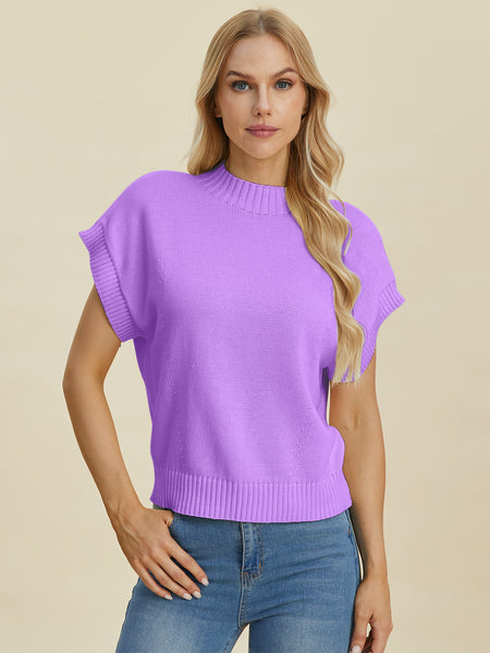 Mock Neck Short Sleeve Sweater