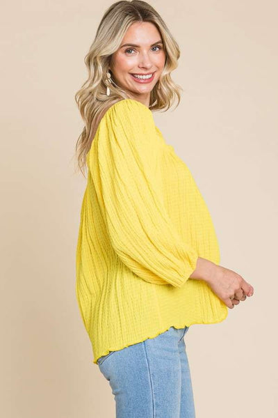 Texture Square Neck Puff Sleeve Top