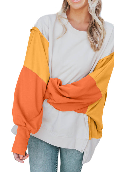 Color Block Exposed Seam Lantern Sleeve Sweatshirt