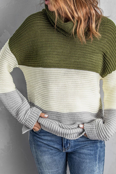 Color Block Turtleneck Long Sleeve Sweater