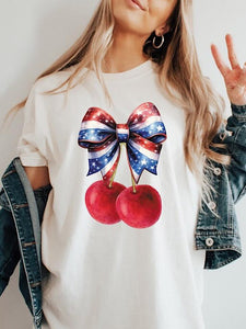 *Preorder* Cherry patriotic bow tee/ sweatshirt option