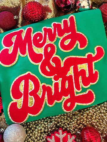 *Preorder* Merry & Bright chenille glitter patch sweatshirt