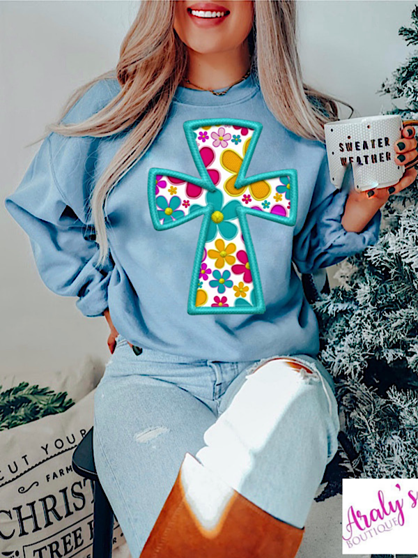 *Preorder* Blue Floral Cross