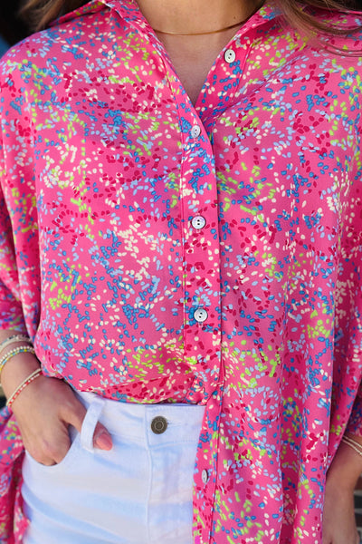 Printed Collared Neck Button Up Shirt