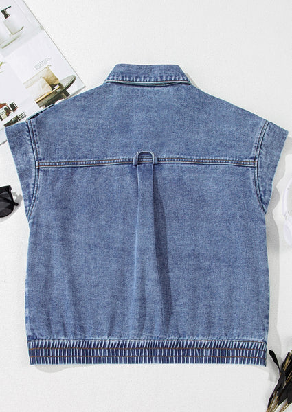 Button Up Cap Sleeve Denim Jacket