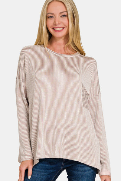 Ribbed Striped Long Sleeve T-Shirt