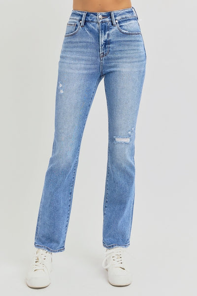 Full Size Distressed High-Rise Ankle Straight Jeans