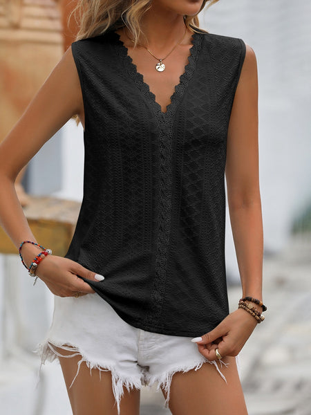 Lace Detail Eyelet V-Neck Tank