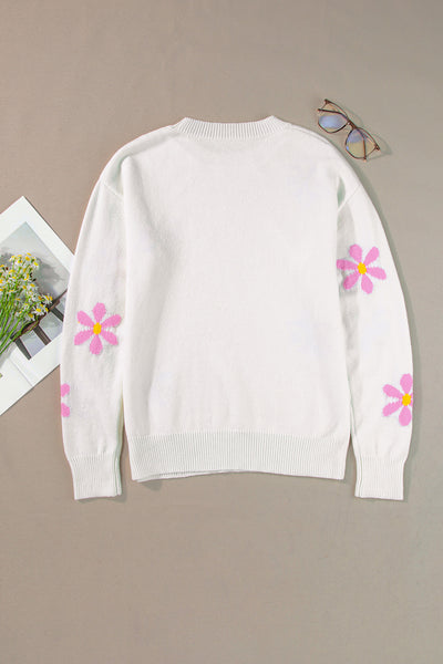 Flower Round Neck Long Sleeve Sweater