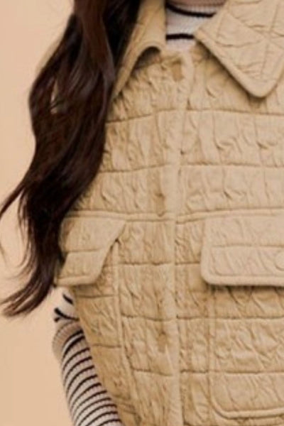 Wear Texture Quilted Snap Down Vest Coat