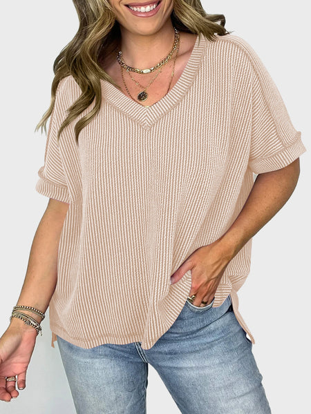 Texture V-Neck Half Sleeve T-Shirt