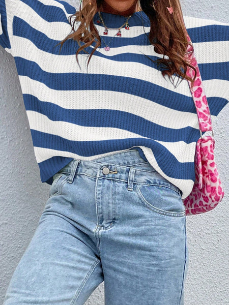 Striped Round Neck Long Sleeve Sweater