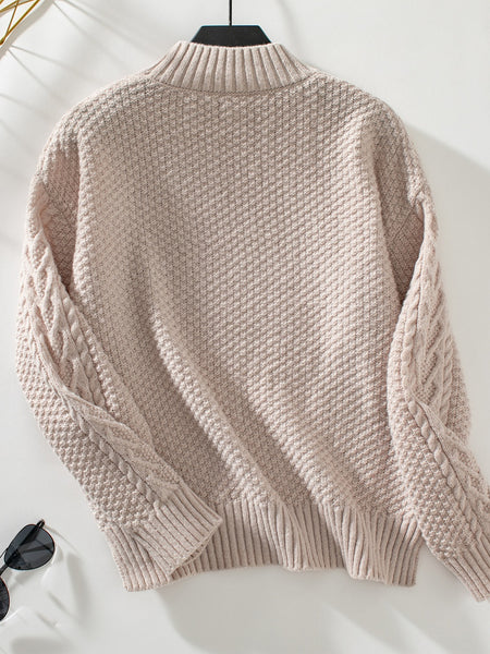 Cable-Knit Mock Neck Long Sleeve Sweater