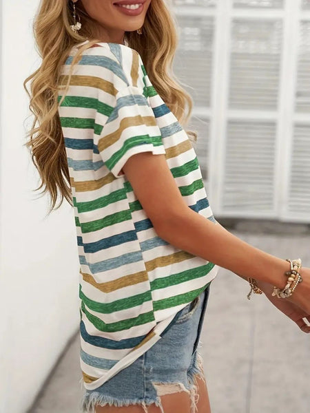 Striped Round Neck Short Sleeve T-Shirt