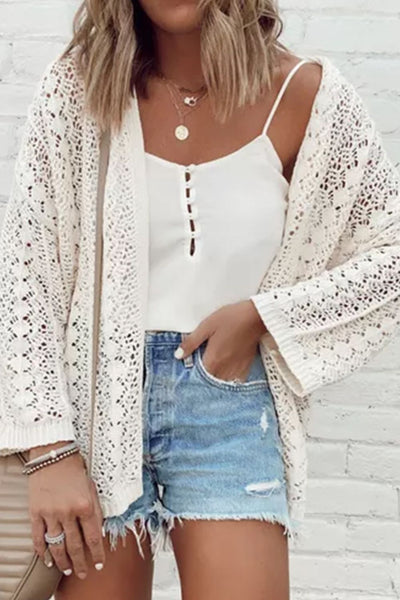 Openwork Open Front Dropped Shoulder Cardigan