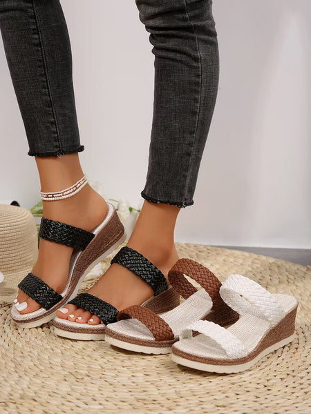 Peep Toe Woven Wedge Sandals