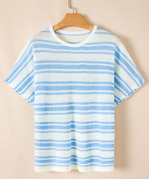 Stripe Round Neck Half Sleeve Knit Top