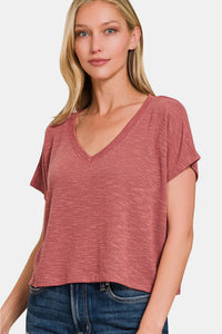 V-Neck Short Sleeve Crop T-Shirt