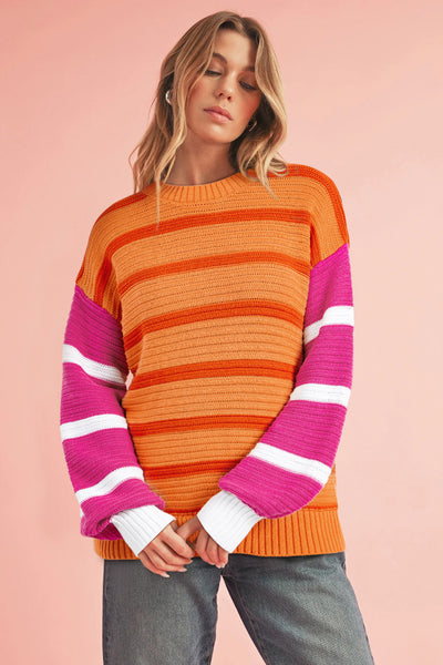 Striped Round Neck Long Sleeve Sweater